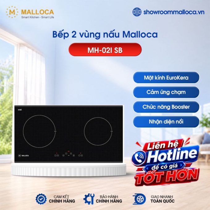 Bếp từ Malloca 2 vùng nấu MH-02I SB lắp âm