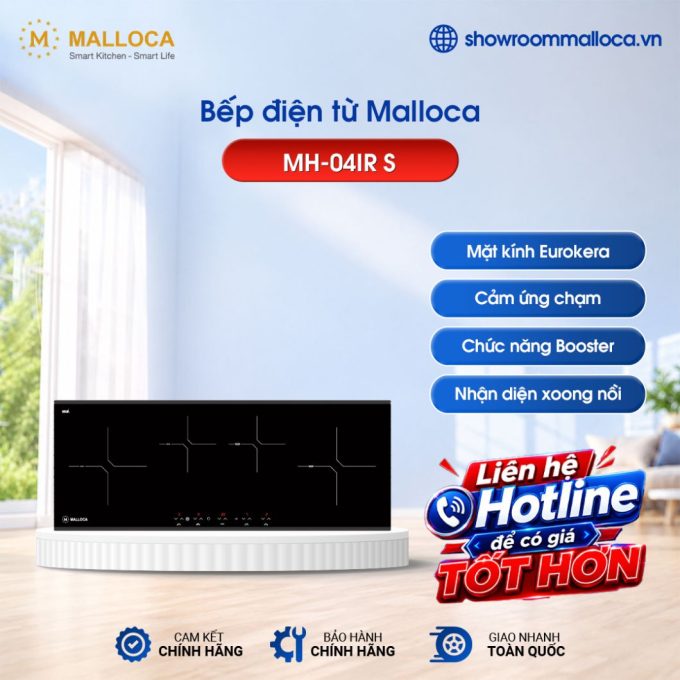 Bếp điện từ 4 vùng nấu Malloca MH-04IR S / 2 Vùng từ 2 vùng điện, kính Eurokera