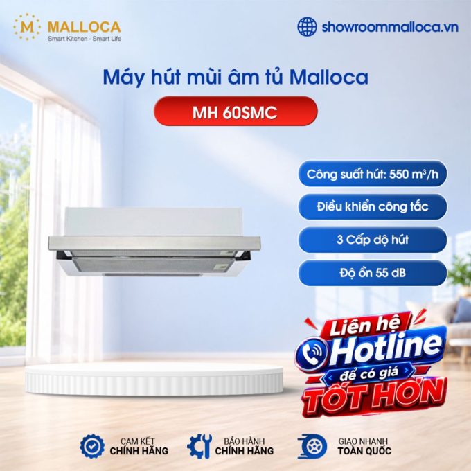 Máy hút khói khử mùi âm tủ Malloca MH 60SMC