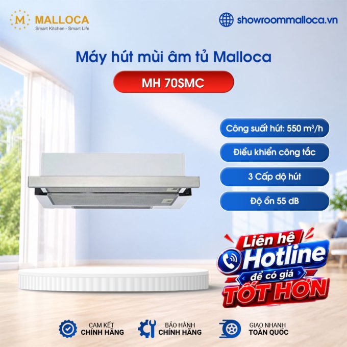 Máy hút khói khử mùi âm tủ Malloca MH 70SMC