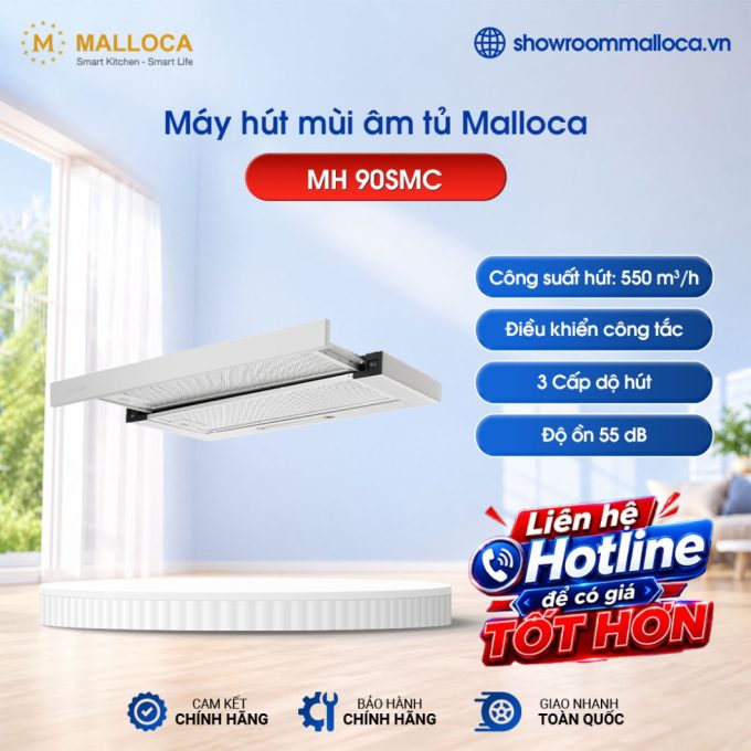 Máy hút khói khử mùi âm tủ Malloca MH 90SMC