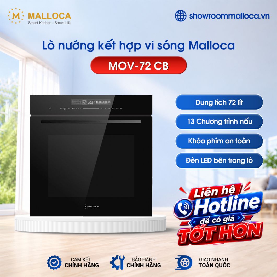 Lò nướng kết hợp vi sóng âm tủ 72L Malloca MOV-72 CB