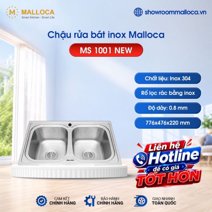 Chậu rửa chén Inox Malloca MS 1001 NEW
