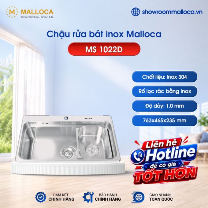 Chậu rửa chén Inox Malloca MS 1022D