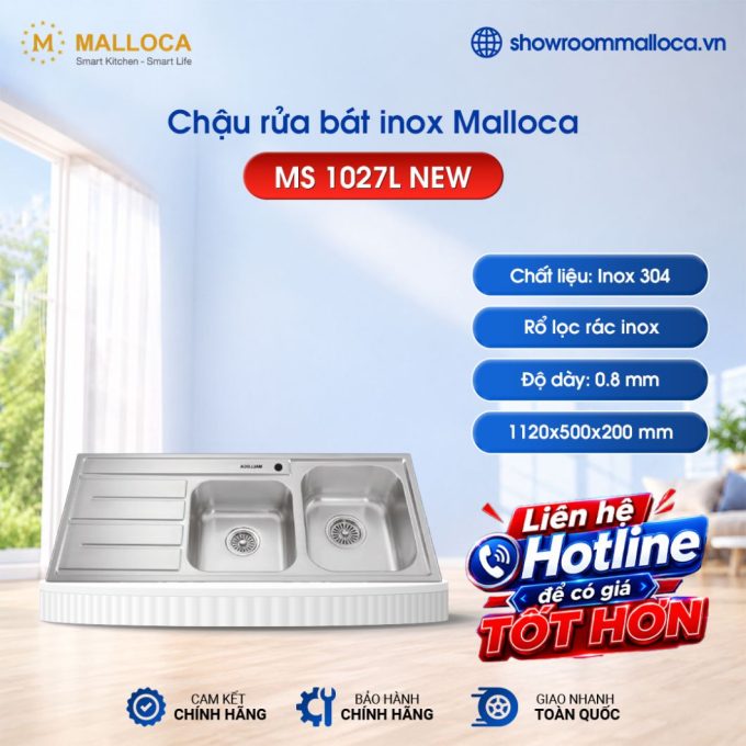 Chậu rửa chén Inox Malloca MS 1027L NEW
