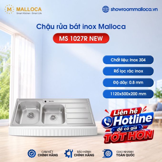 Chậu rửa chén Inox Malloca MS 1027R New
