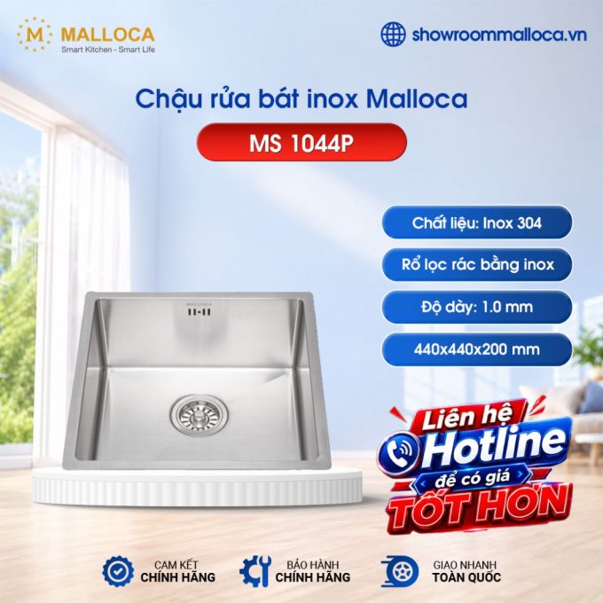 Chậu rửa bát inox 1 hố Malloca MS 1044P