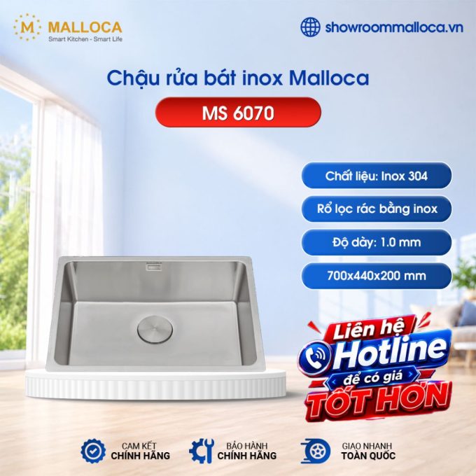 Chậu rửa bát inox 1 hố Malloca MS 6070