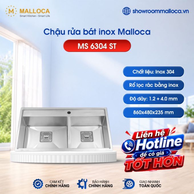 Chậu rửa chén Inox Malloca MS 6304 ST