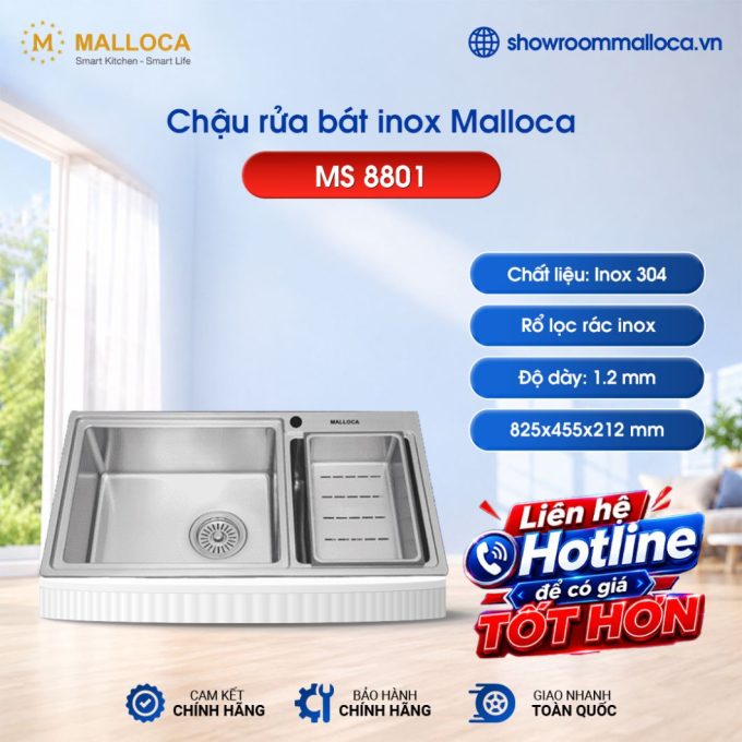 Chậu rửa chén Inox Malloca MS 8801