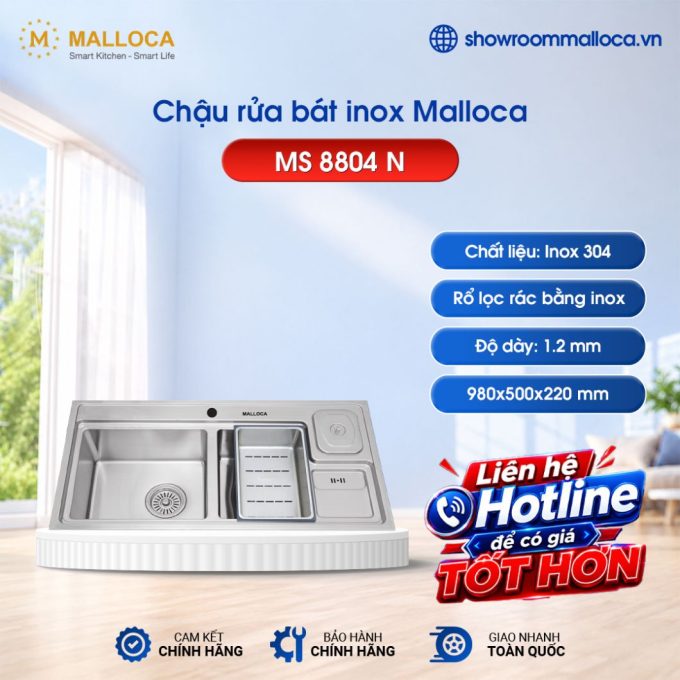 Chậu rửa chén Inox 304 Malloca MS 8804 N