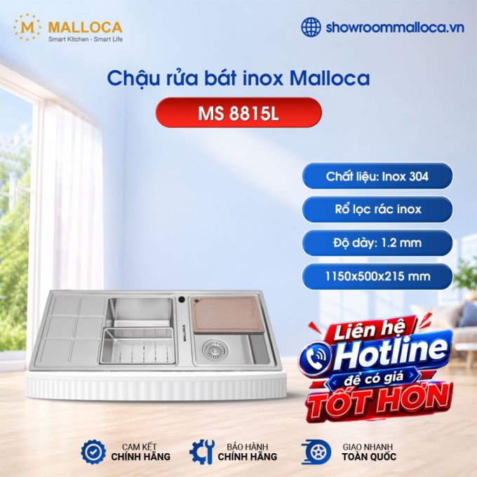 Chậu rửa chén Inox Malloca MS 8815L