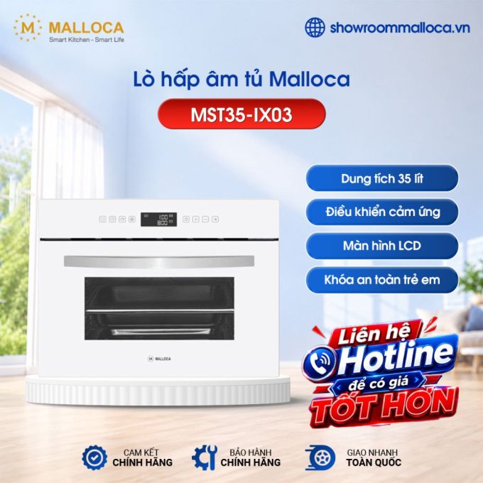 Lò hấp Malloca MST35-IX03 (Kính trắng)