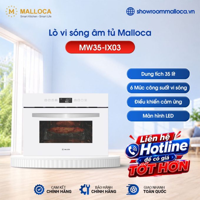 Lò vi sóng âm tủ Malloca MW35-IX03 (Kính trắng)