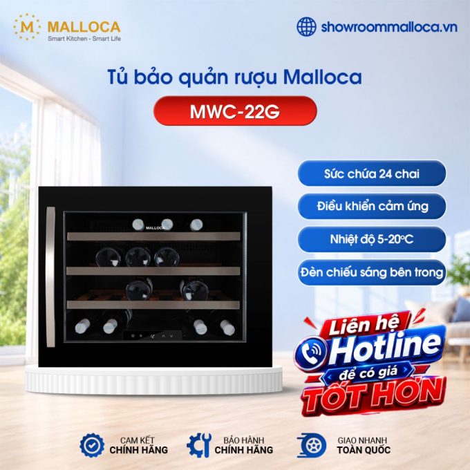 Tủ bảo quản rượu âm tủ Malloca MWC-22G