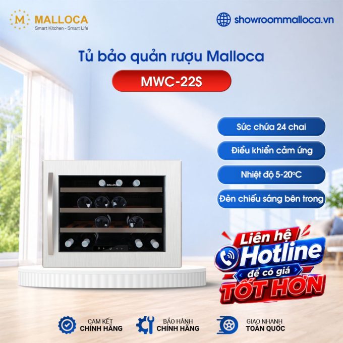 Tủ bảo quản rượu âm tủ Malloca MWC-22S