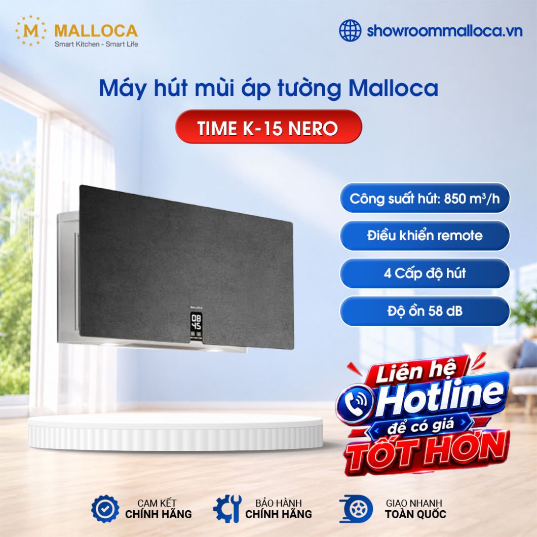 Máy hút mùi áp tường Malloca TIME K-15 NERO