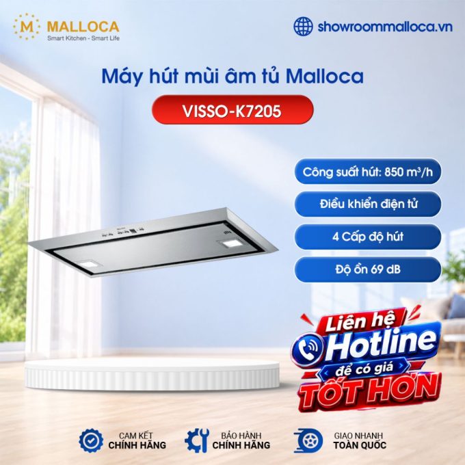 Máy hút mùi âm tủ Malloca Visso K7205 / Màu Inox / Dạng hidden
