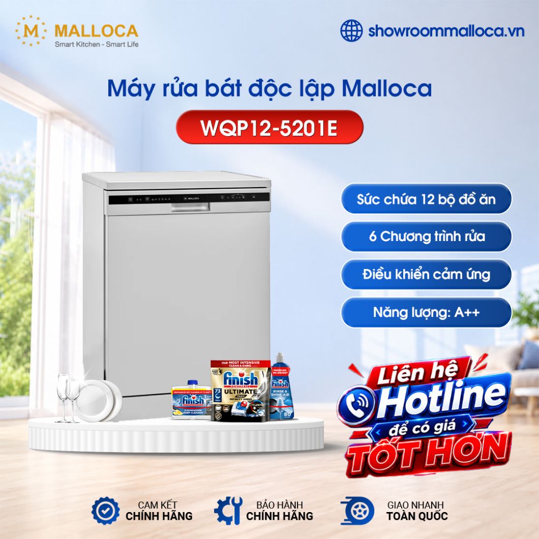 Máy rửa bát Malloca WQP12-5201E độc lập