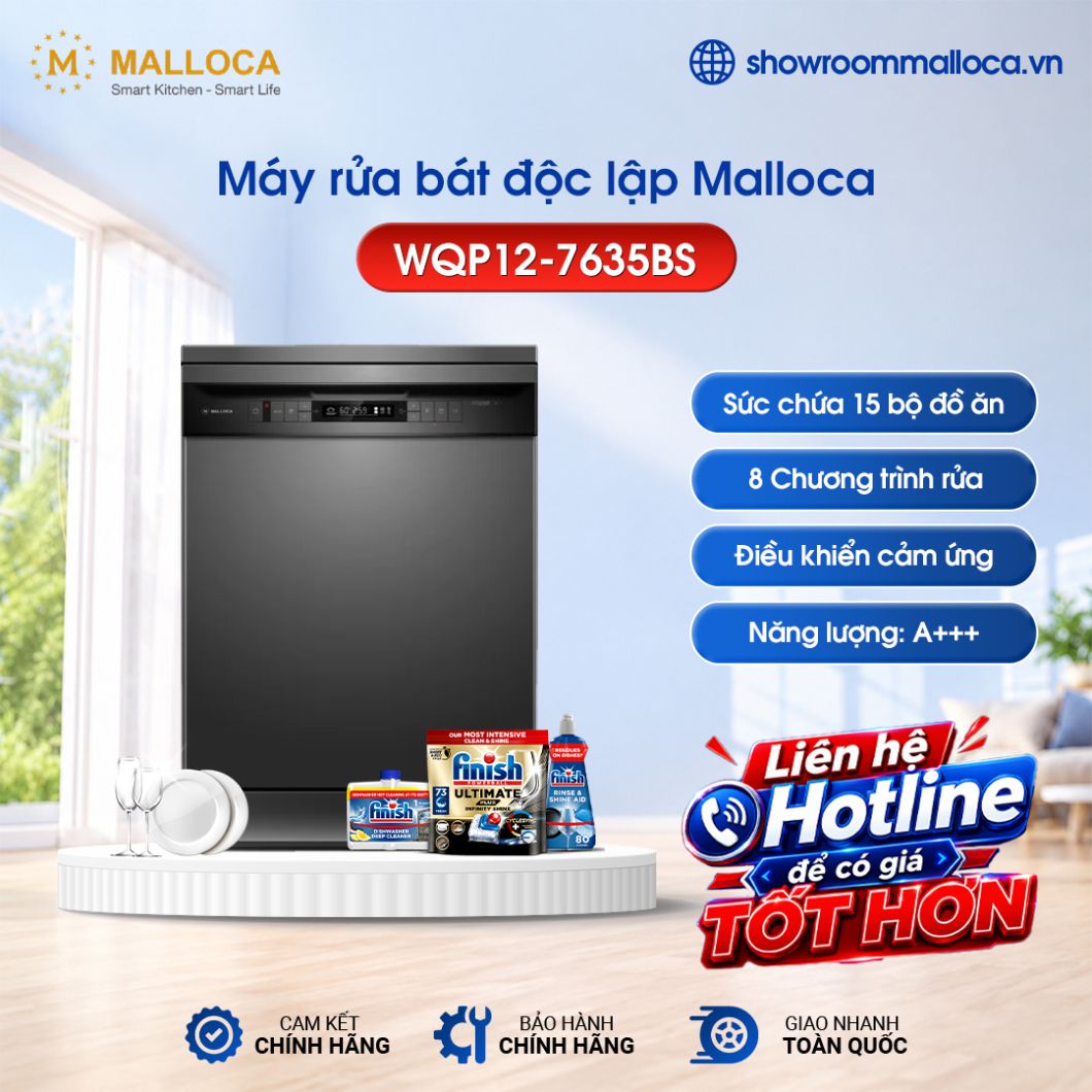 Máy rửa chén Malloca WQP12-7635BS