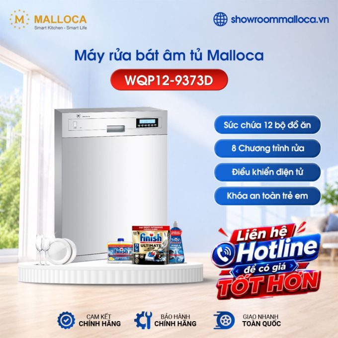 Máy rửa bát âm tủ Malloca WQP12-9373D