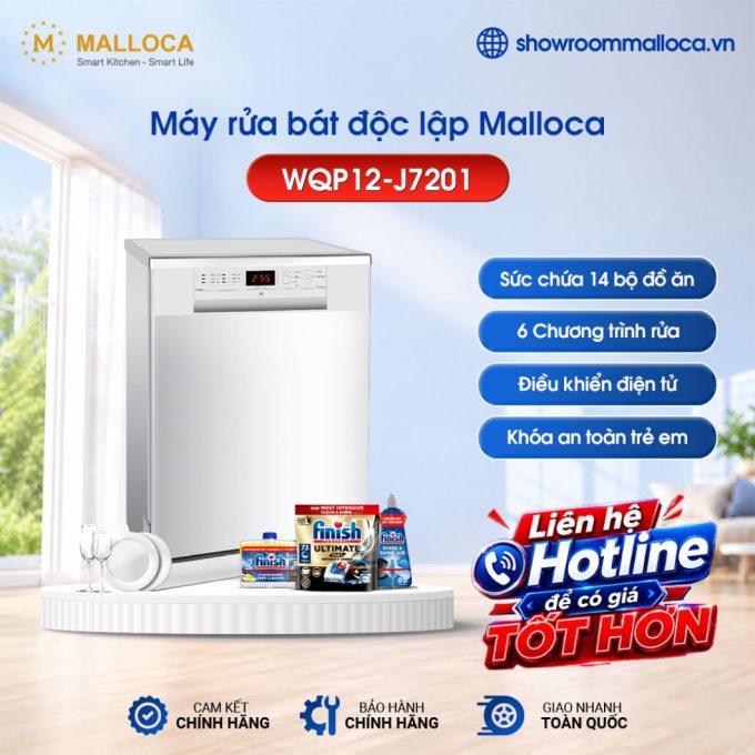 Máy rửa bát độc lập Malloca WQP12-J7201