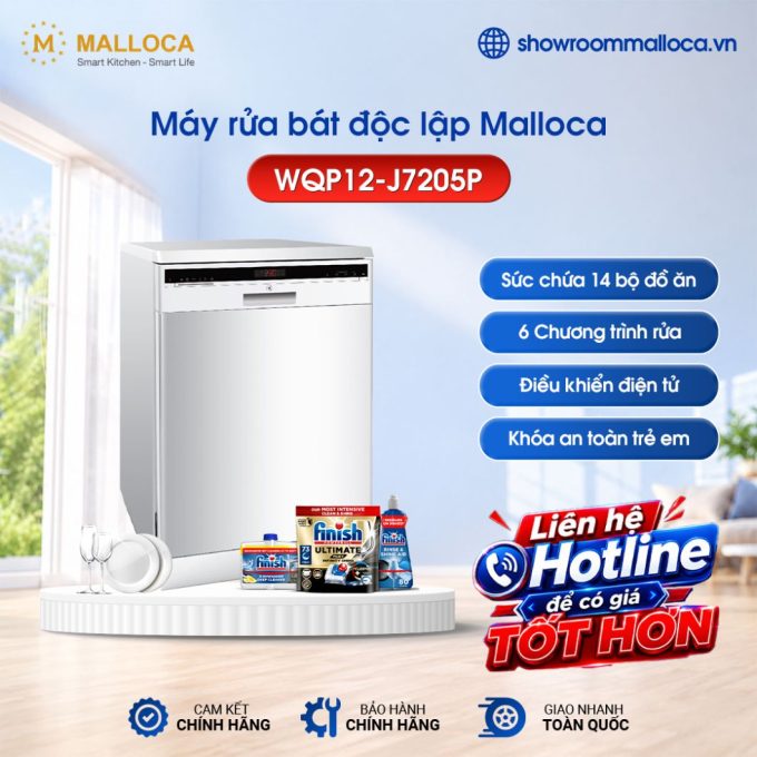 Máy rửa bát độc lập Malloca WQP12-J7205P