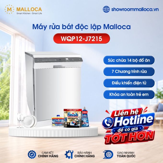 Máy rửa bát độc lập Malloca WQP12-J7215