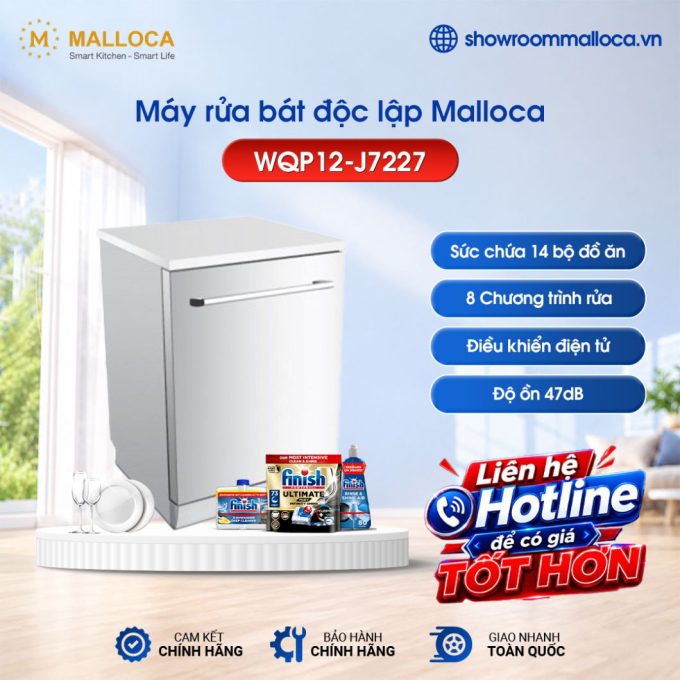 Máy rửa bát độc lập Malloca WQP12-J7227