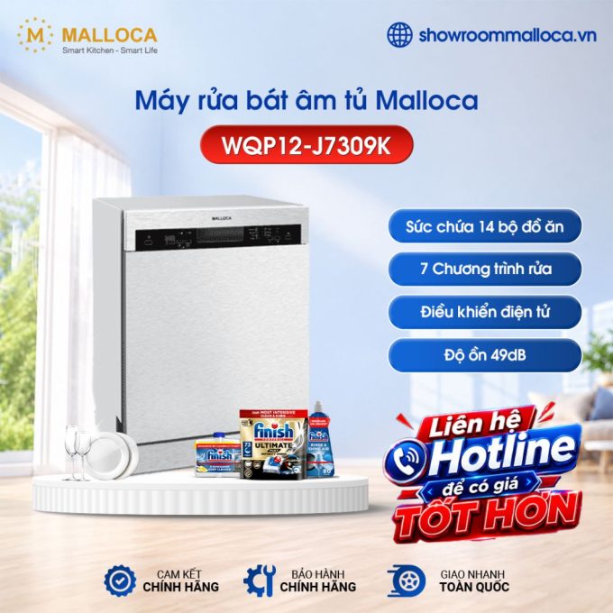 Máy rửa bát âm tủ Malloca WQP12-J7309K