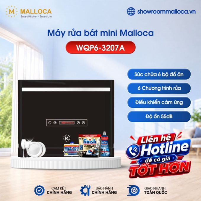 Máy rửa bát mini Malloca WQP6-3207A