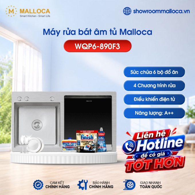 Máy rửa bát âm tủ Malloca WQP6-890F3