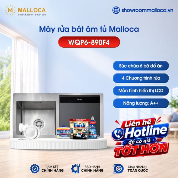 Máy rửa bát âm tủ Malloca WQP6-890F4