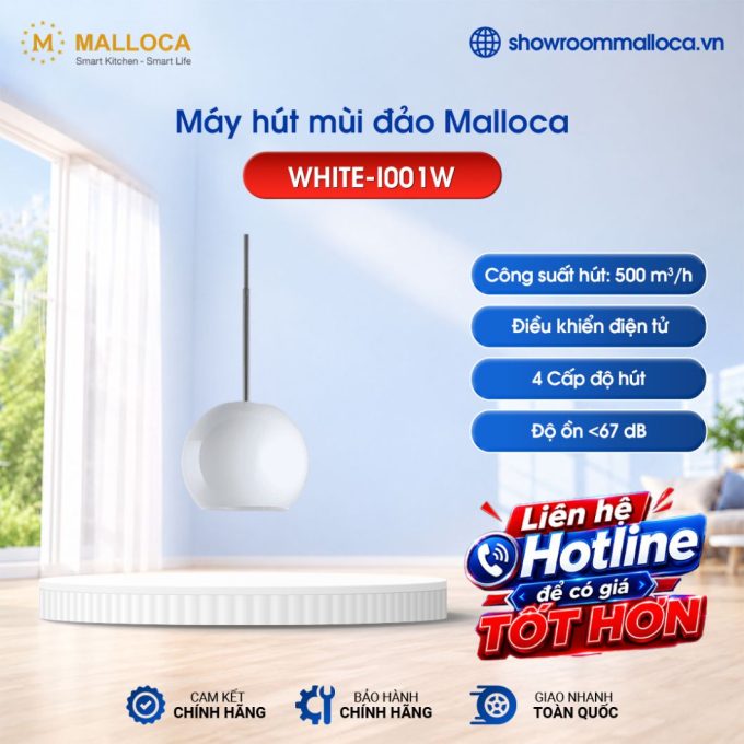 Máy hút mùi đảo Malloca SPHERA WHITE I001W