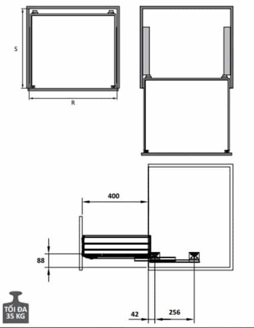 Bộ rổ bát đĩa Cucina Cappella 549.08.148 900mm Inox 304 3 Kích thước của Bộ rổ bát đĩa Cucina Cappella 549.08.148 900mm Inox 304