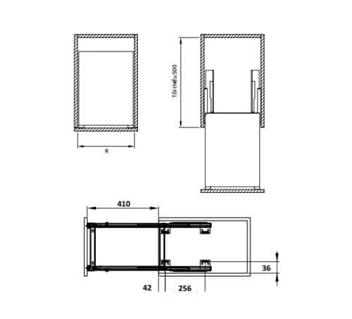 Bộ rổ dao thớt, chai lọ Sonata Hafele 549.20.215 mạ chrome 3 Kích thước của Bộ rổ dao thớt, chai lọ Sonata Hafele 549.20.215 mạ chrome
