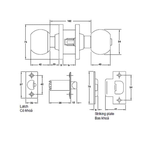 Khóa tay nắm tròn cửa chính loại lớn Hafele 911.64.267 3 Kích thước của Khóa tay nắm tròn cửa chính loại lớn Hafele 911.64.267
