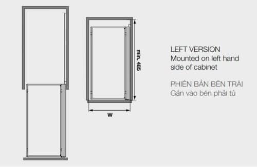 Phụ kiện tủ bếp Hafele 545.53.761 bộ 2 rổ ARENA COMFORT II, 250m, mở trái 3 Kích thước của Phụ kiện tủ bếp Hafele 545.53.761 bộ 2 rổ ARENA COMFORT II, 250m, mở trái