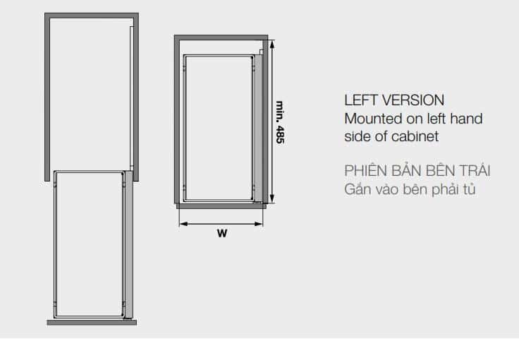 Kích thước của Phụ kiện tủ bếp Hafele 545.53.761 bộ 2 rổ ARENA COMFORT II, 250m, mở trái Kích thước của Phụ kiện tủ bếp Hafele 545.53.761 bộ 2 rổ ARENA COMFORT II, 250m, mở trái
