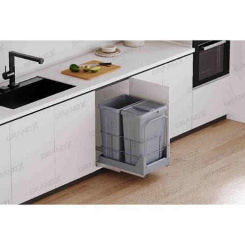 Thùng rác đôi cỡ lớn lắp âm tủ cánh kéo GrandX XW.D40M 3 anh thung rac doi co lon lap am tu canh keo grandx xw.d40m