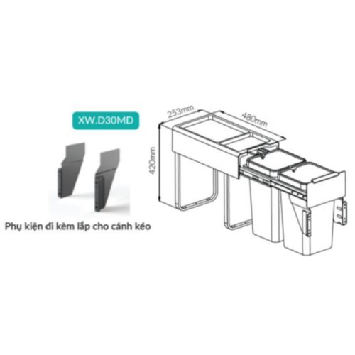 Thùng rác đôi gắn cánh kéo âm tủ GrandX XW.D30MD 3 kich thuoc thung rac doi gan canh keo am tu grandx xw.d30md