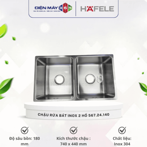 Chậu rửa bát inox 2 hố Hafele 567.24.140