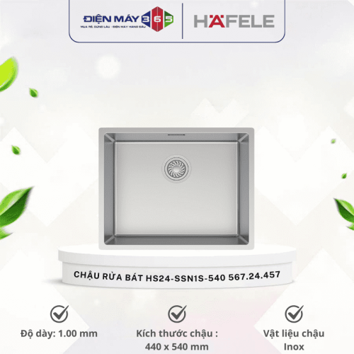 Chậu rửa bát inox 1 hố Hafele HS24-SSN1S-540 567.24.457