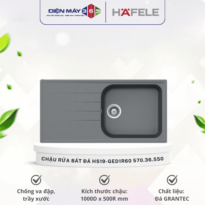 Chậu rửa bát đá Hafele HS19-GED1R60 570.36.550 3 Chậu rửa bát đá Hafele HS19-GED1R60 570.36.550