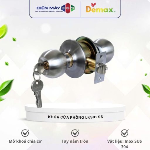 Khoa cua phong tay nam tron Demax LK301 SS