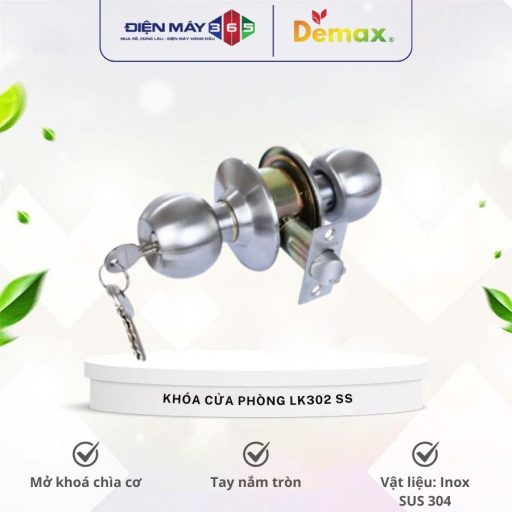 Khoa cua phong tay nam tron Demax LK302 SS