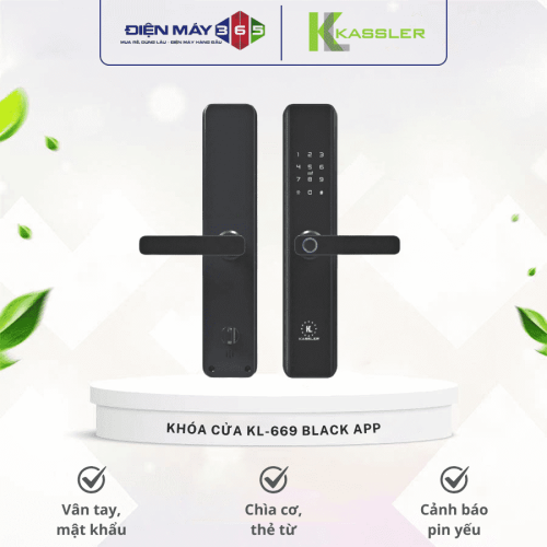 Khóa cửa vân tay Kassler KL-669 BLACK APP (MÀU ĐEN)