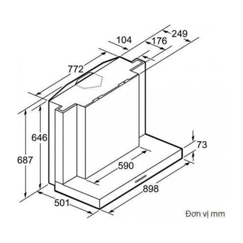 Máy hút khói Bosch DWB093553 5 Kích thước máy hút khói Bosch DWB093553