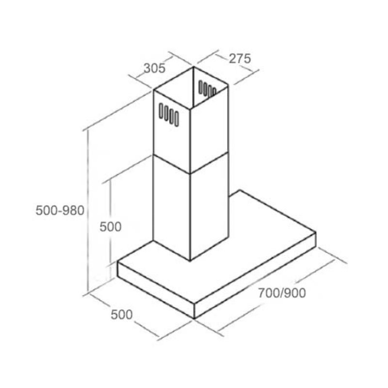 Máy hút khử mùi Kocher K-225C 90cm 5 Kích thước máy hút khử mùi Kocher K-225C 90cm