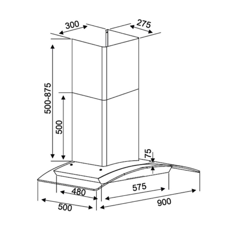 Máy hút khử mùi Kocher K-228S 90cm 5 Kích thước máy hút khử mùi Kocher K-228S 90cm
